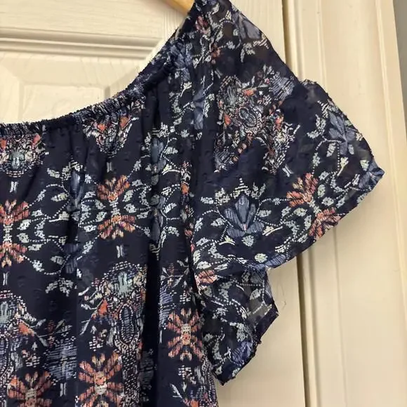 Speechless Juniors Off Shoulder Babydoll Navy Blue Floral Feminine. Size Large - Picture 5 of 5